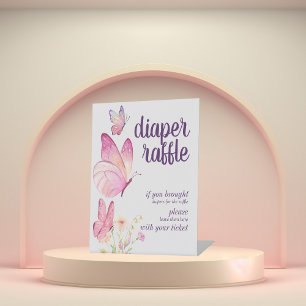 Butterfly Kisses Baby Wishes   Diaper Raffle Pink Pedestal Sign
