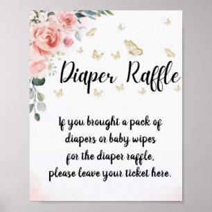 Butterfly Kisses & Baby Wishes Diaper Raffle Sign