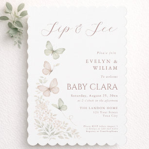 Butterfly Kisses Baby Wishes Elegant Sip N See Invitation