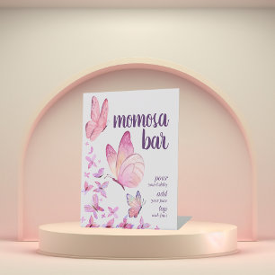 Butterfly Kisses & Baby Wishes Momosa Bar Pink Pedestal Sign