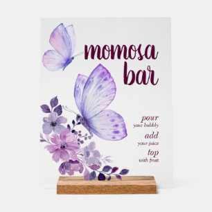 Butterfly Kisses & Baby Wishes   Momosa Bar Purple Acrylic Sign
