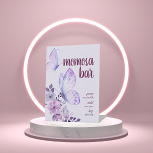 Butterfly Kisses & Baby Wishes   Momosa Bar Purple Pedestal Sign