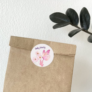 Butterfly Kisses & Baby Wishes   Pink Butterfly Classic Round Sticker
