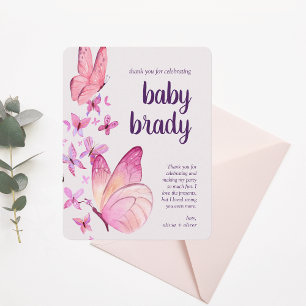 Butterfly Kisses & Baby Wishes Pink Butterfly Thank You Card