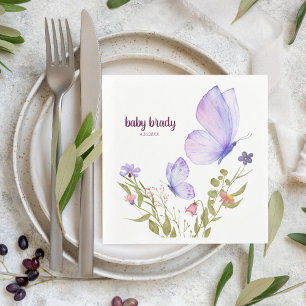 Butterfly Kisses & Baby Wishes   Purple Party Napkin