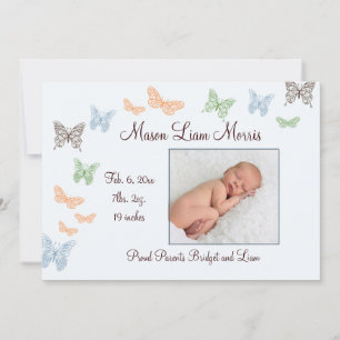 Butterfly Kisses Birth Announcement blue