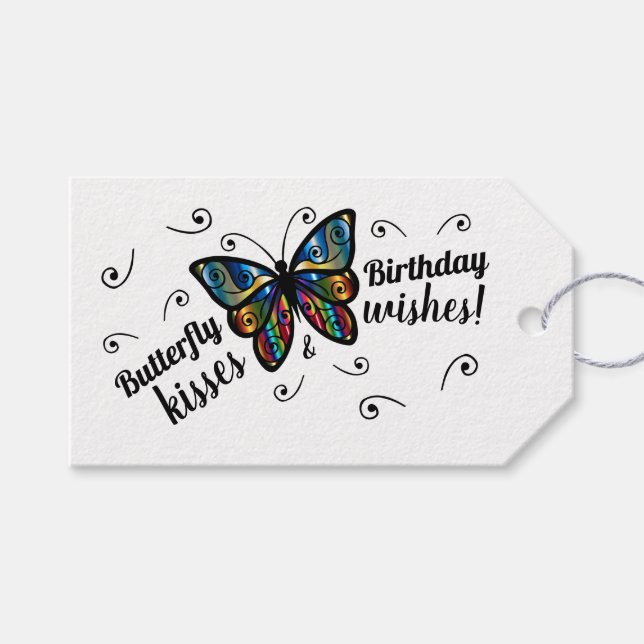 Butterfly Kisses Birthday Favor Tag (Front (Horizontal))