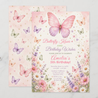 Butterfly Kisses Birthday Party Invitation