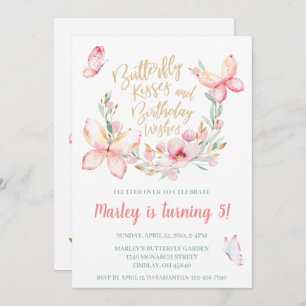 Butterfly Kisses & Birthday Wishes, Any Age Party Invitation