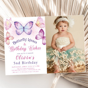 Butterfly Kisses & Birthday Wishes Birthday Photo Invitation