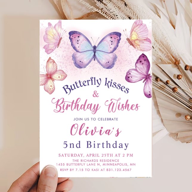 Butterfly Kisses & Birthday Wishes Girls Birthday  Invitation (Creator Uploaded)