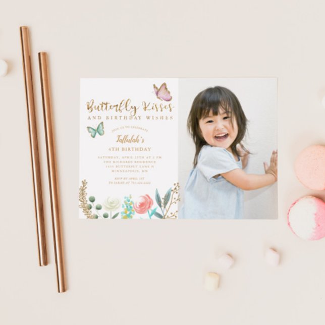 Butterfly Kisses Birthday Wishes Photo Party Invitation (Creator Uploaded)