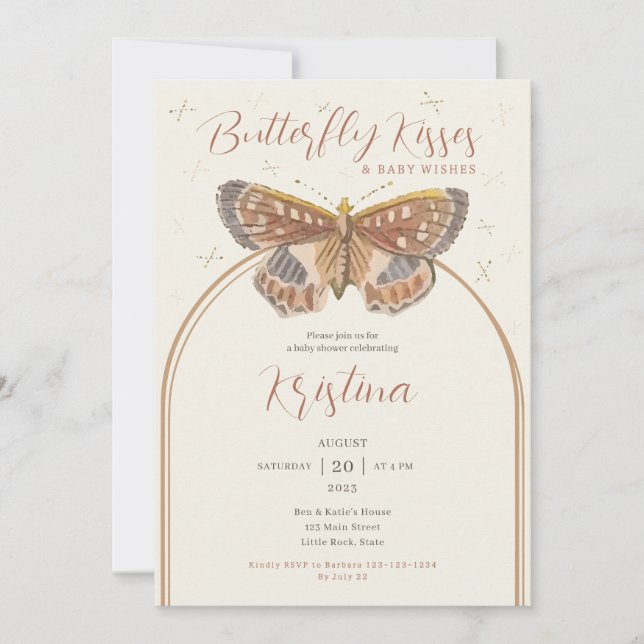 Butterfly Kisses Boho Baby Girl Shower Invitation (Front)