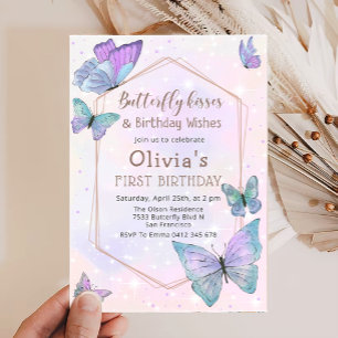 Butterfly Kisses Butterfly Girls Birthday Party Invitation