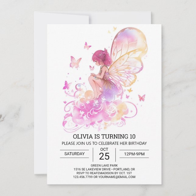 Butterfly Kisses Fairy Birthday Invitation (Front)