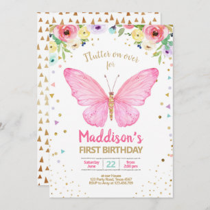 Butterfly Kisses Garden Floral Confetti Birthday Invitation