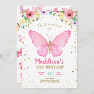 Butterfly Kisses Garden Floral Confetti Birthday Invitation
