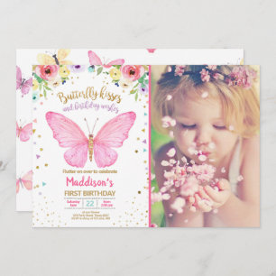 Butterfly Kisses Garden Floral Confetti Birthday Invitation