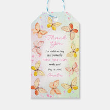 Butterfly Kisses Girl 1st Birthday Gift Tags