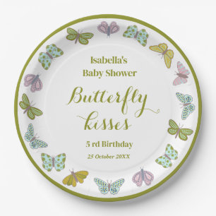 Butterfly kisses Girl Baby Shower Decor Paper Plate
