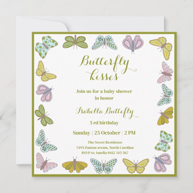 Butterfly kisses Girl Baby Shower Invitation (Front)