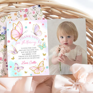 Butterfly kisses Girl Birthday Photo Thank You Card