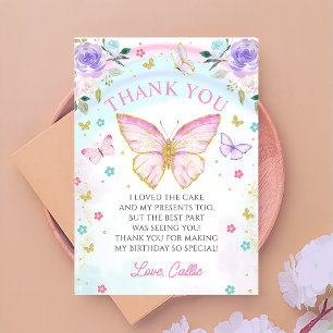 Butterfly kisses Girl Birthday Thank You Card