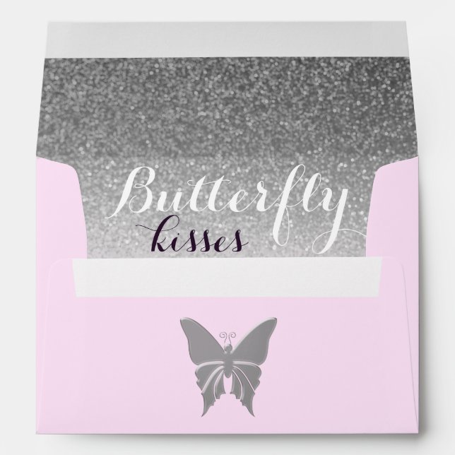 Butterfly Kisses Glitter Silver Pink Envelope (Back (Bottom))