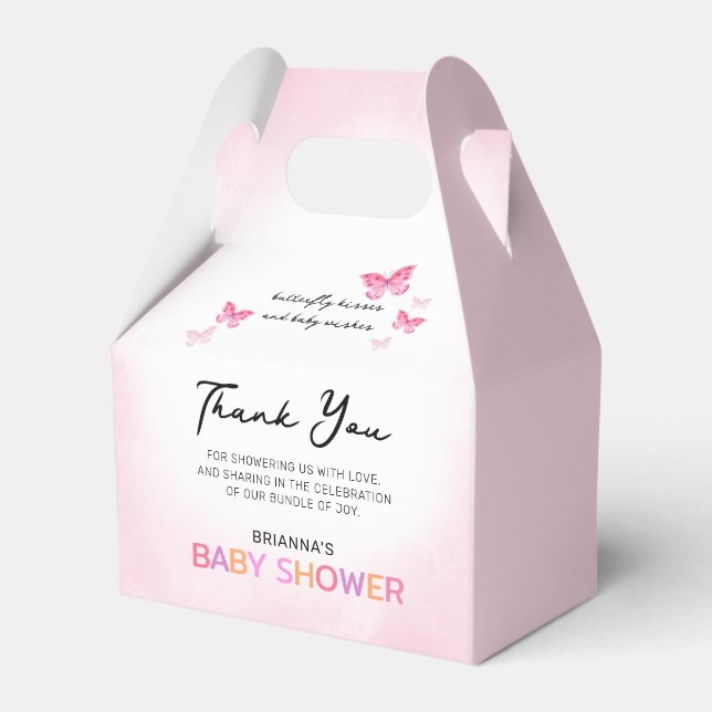 Butterfly Kisses Pink Baby Shower Thank You Favour Box (Front Side)