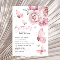 Butterfly Kisses Pink Floral Girl Baby Shower