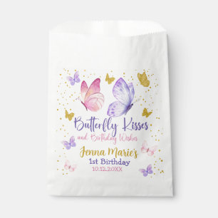 BUTTERFLY KISSES PINK & PURPLE 1ST BIRTHDAY FAVOUR BAGS
