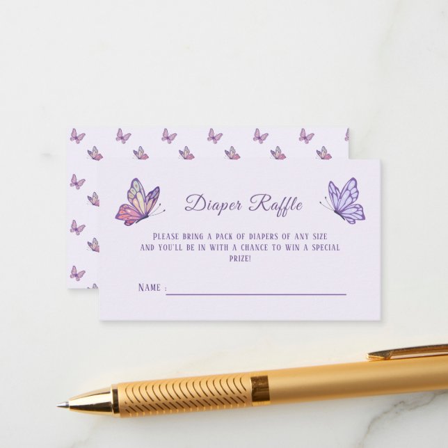 Butterfly Kisses Purple Baby Shower  Enclosure Card (Front/Back In Situ)