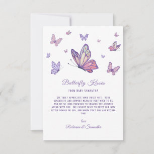 Butterfly Kisses Purple Baby Shower  Thank You Card