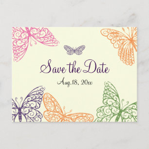 Butterfly Kisses Save the Date yellow Announcement Postcard