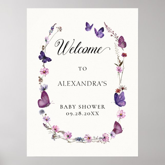 Butterfly Kisses Wild Purple Baby Welcome Poster (Front)