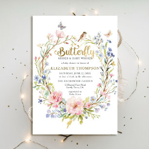 Butterfly Kisses Wildflowers Garden Baby Shower Invitation