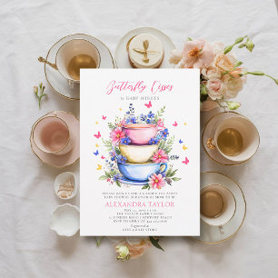 Butterfly Kisses Wildflowers Tea Baby Girl Shower Invitation