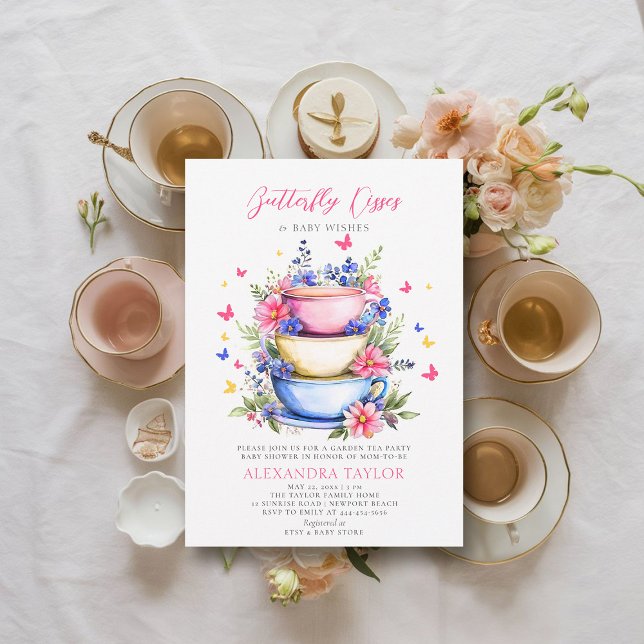Butterfly Kisses Wildflowers Tea Baby Girl Shower Invitation (butterfly kisses baby shower invitation wildflowers garden tea party colorful summer spring)
