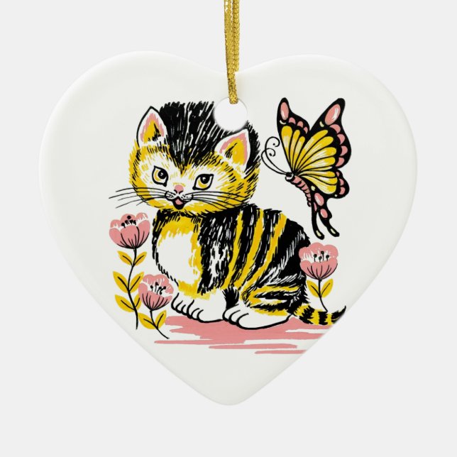 Butterfly & Kitten Ceramic Tree Decoration (Front)