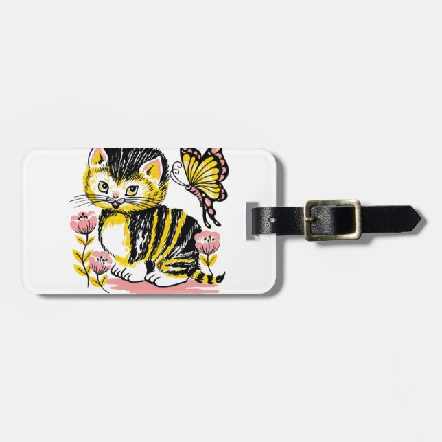 Butterfly & Kitten Luggage Tag (Front Horizontal)