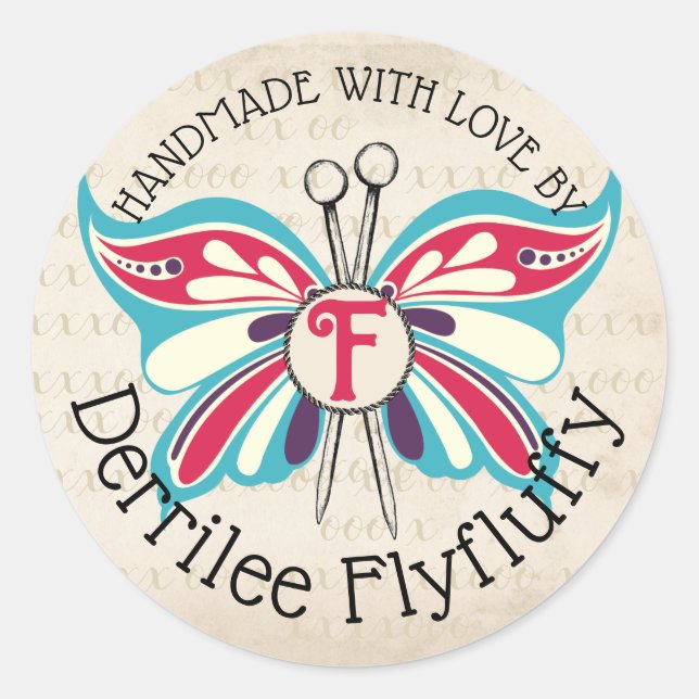 Butterfly knitting needles handmade by stickers (Front)