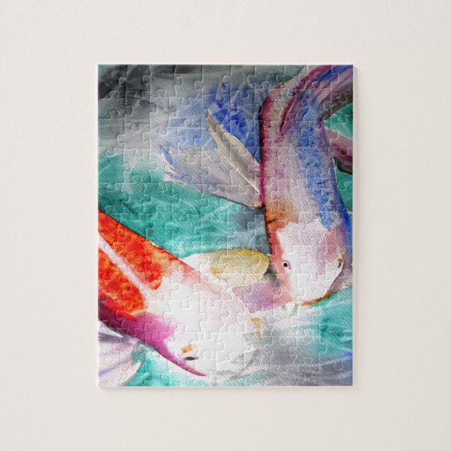 Butterfly Koi watercolour Japanese Fish Art Jigsaw Puzzle (Vertical)