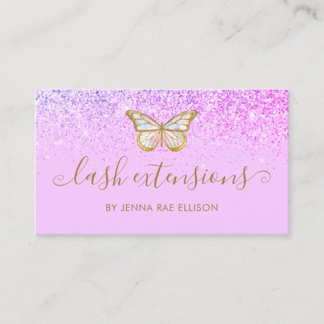 Butterfly Lash Lilac Purple Aftercare Instruction Business Card (Front)