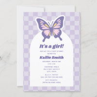Butterfly Lavender Chequerboard Girl Baby Shower