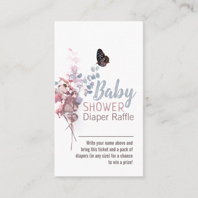 Butterfly Leaves Elegant Baby Shower Diaper Raffle Enclosure Card (Front)