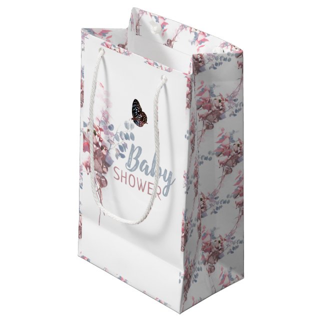 Butterfly Leaves Elegant Baby Shower Small Gift Bag (Front Angled)