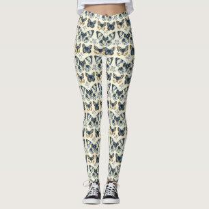 Butterfly Leggings with Antique Botanical Pattern