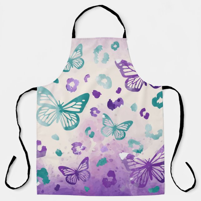 Butterfly Leiopard Purple Grey Apron (Front)