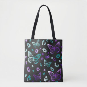 Butterfly Leopard Purple Black Tote Bag