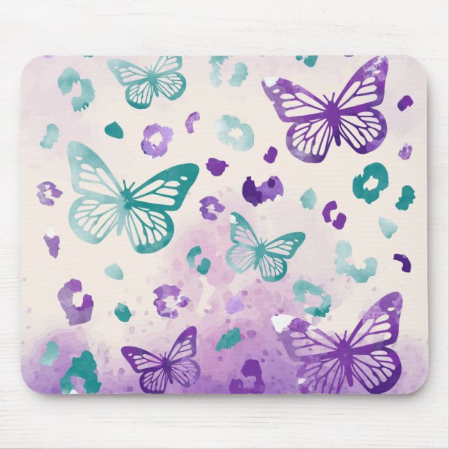 Butterfly Leopard Purple white Mouse Pad (Front)